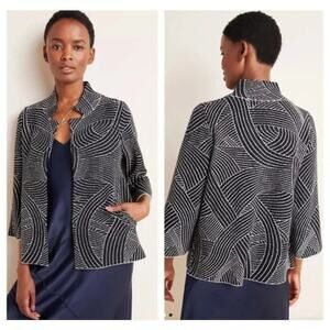 ANTHROPOLOGIE Pietra Abstract Knit Blazer Jacket Black and White, Size Medium